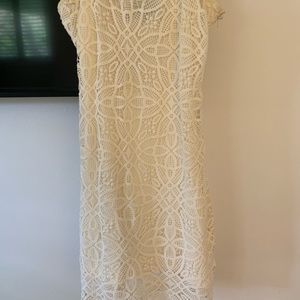 Lace inset spaghetti strap off white dress